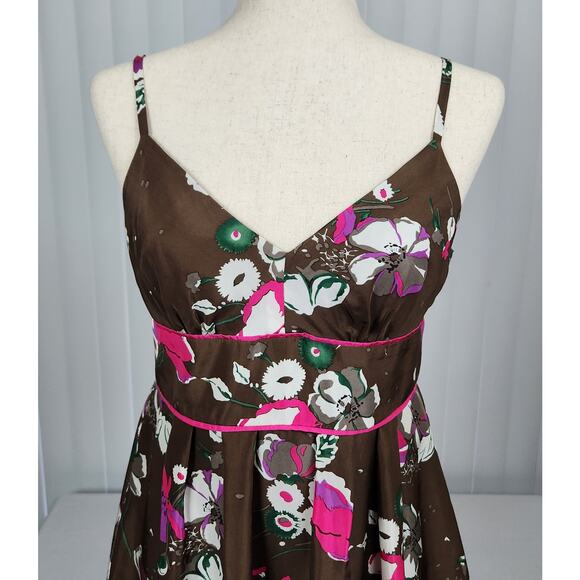 GUESS Silk Fit and Flare Sundress Vintage Y2K Brown Pink Floral Size 9 - Picture 4 of 9